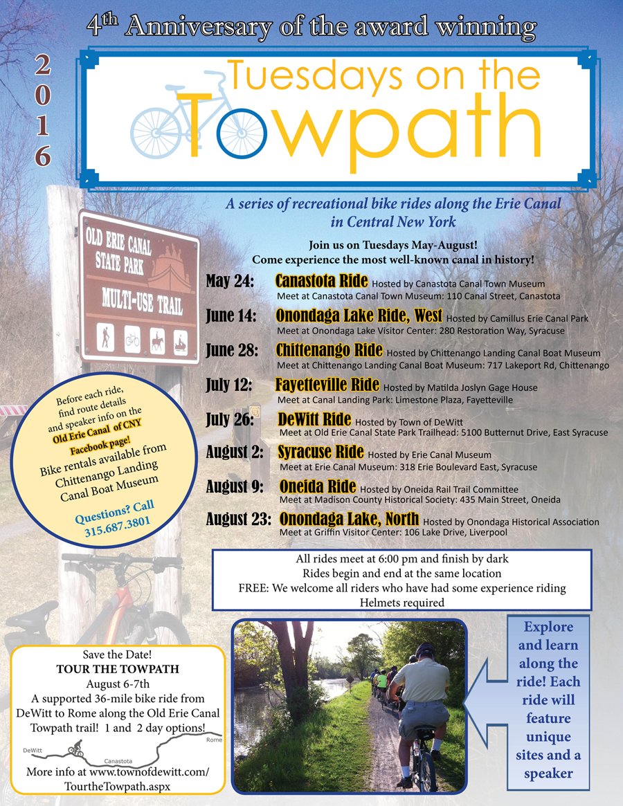 ErieCanalMuseum's tweet photo. #tuesday on the Towpath begins tomorrow! Join us on 8/2 for the #Syracuse ride! #ErieCanal #history #Exercise https://t.co/YgGeER6gsJ