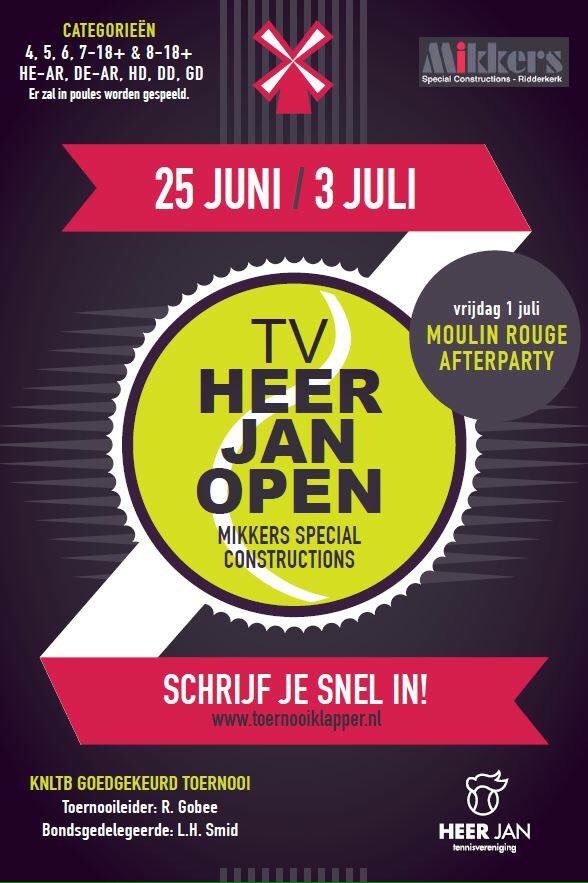 irmabelgraver's tweet photo. Schrijf je nu in voor het @TVHeerjan Mikkers Spec. Constructions open 2016 #heerjansdam #tennis #toernooiklapper https://t.co/V3W8uA7hjb