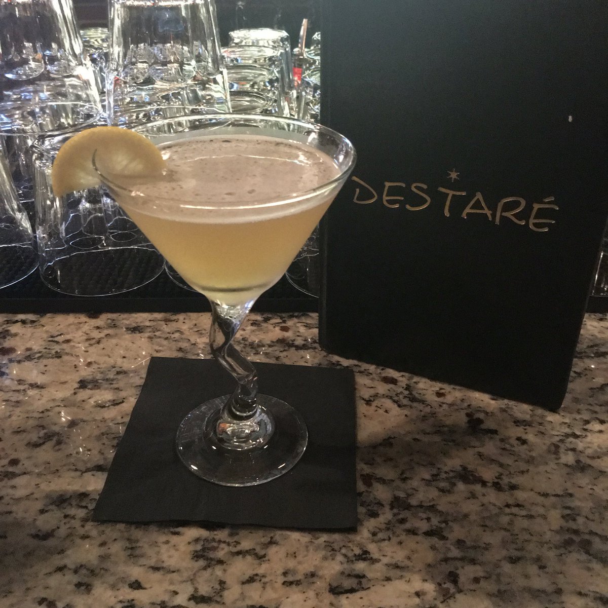 Destare's tweet photo. #martinimonday this week focuses on the Bee's Knees! A combination of Bombay, Honey Syrup and Fresh lemon juice! https://t.co/aADFM7BOY8