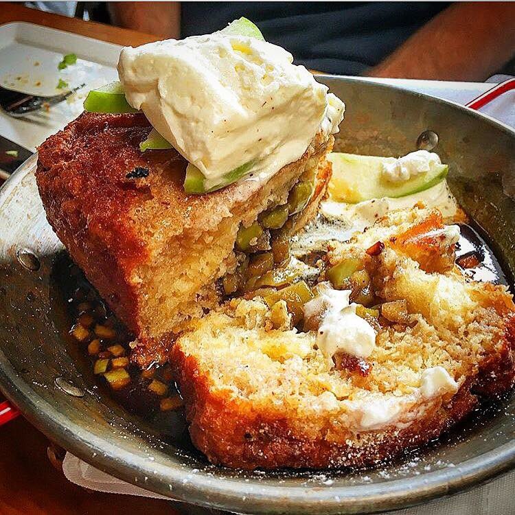 Caramelized apple stuffed brioche, bourbon maple syrup, vodka whipped cream. #FrenchToast #brooklynbrunch