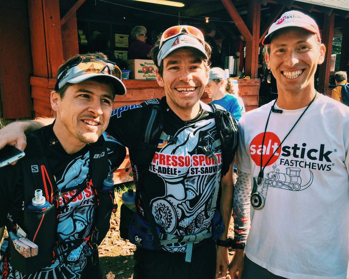 SaltStick's tweet photo. SS CEO @JonathanToker catches up w/ @Alexprovo of @tecnuadventure &amp; Benoit Simard, racing as team Expresso Sports. https://t.co/jU3IjNobJE