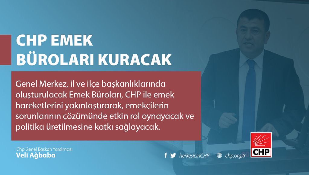 Genel Başkan Yardımcısı Veli Ağbaba öncülüğünde CHP Emek Büroları hayata geçiyor. goo.gl/ooL9RQ