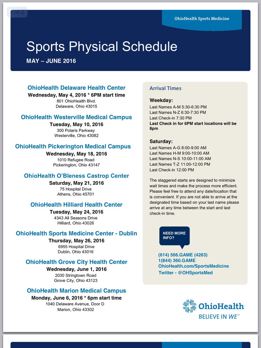 Just a reminder...Physicals tomorrow in Hilliard and Thursday in Dublin.  Forms in main and athletic offices.