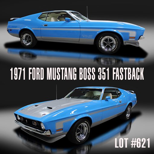 Barrett_Jackson's tweet photo. #MustangMonday this Boss 351 has been restored to high-level standards and is 1 of only 9 painted in Grabber Blue. https://t.co/cjBaAU1lx1