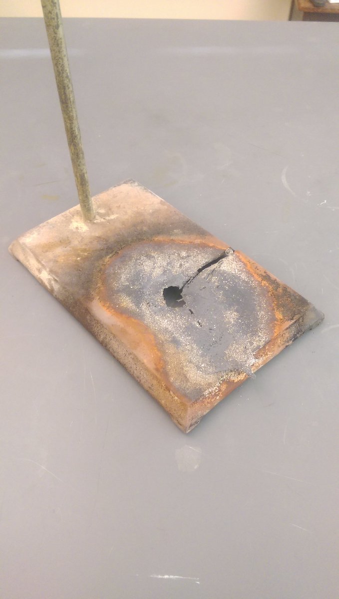ChemBragg's tweet photo. Why you should have shown up at Fire and Cleaning... I burned a hole in a ring stand #thermit #BreakingBragg https://t.co/WseJviOAzd