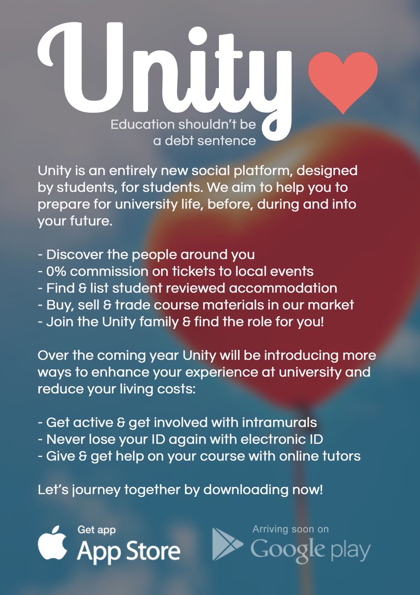 youwitheveryone's tweet photo. Download Unity now! Available on iOS, and very soon to Android.
#Education shouldn't be a #debt sentence. #UnitySU https://t.co/9Izejg4MOr