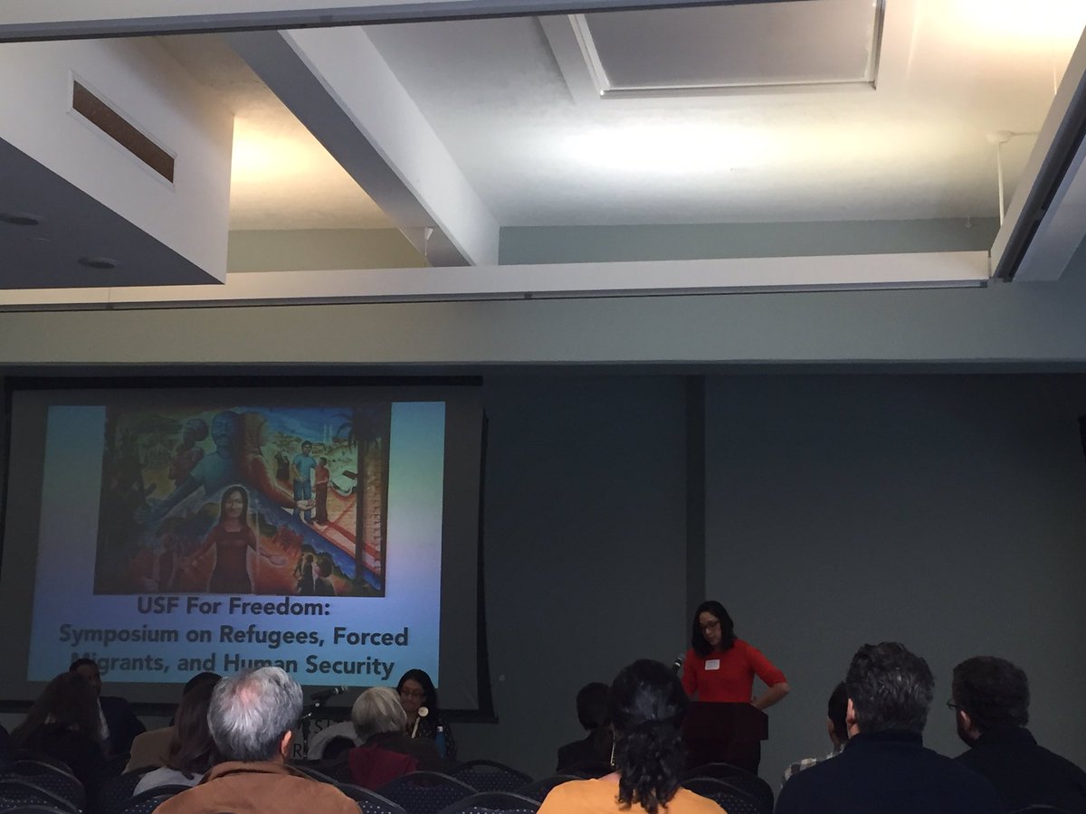ISatUSFCA's tweet photo. Prof. Gifford speaking about her work with refugee resettlement organizations. #USF4Freedom https://t.co/5qkppXJjqT