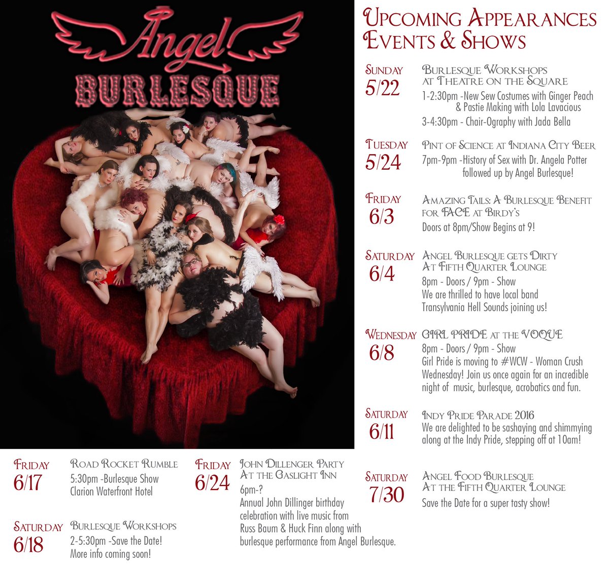 angelburlesque's tweet photo. The Angels are getting busy! Check out our schedule to see where we'll be! #angelsummer #angelsamongus https://t.co/RRmBCmo0Ih