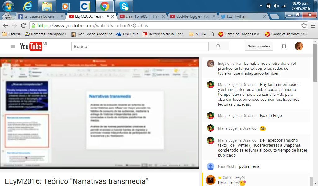 Ximenacon_X's tweet photo. Narrativas transmedias @catedraeeym #EEyM2016Virtual #Teo11Streaming #clasevirtual https://t.co/Ulq6h6vrBE