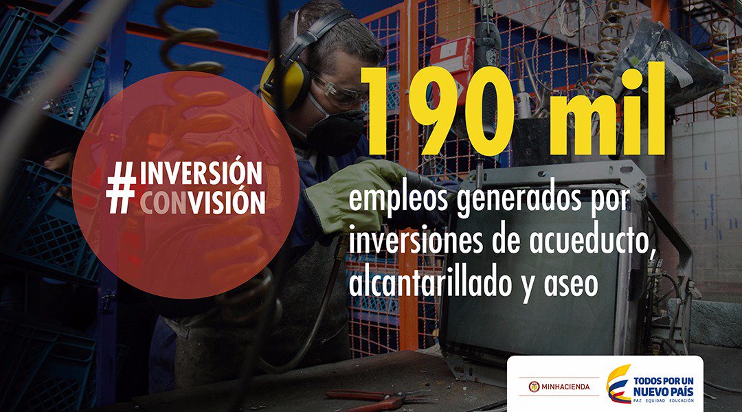 franciscovaca's tweet photo. 190Mil empleos generados por inversiones de acueducto, alcantarillado y aseo. #Inversionconvision https://t.co/3tNALnbVnd