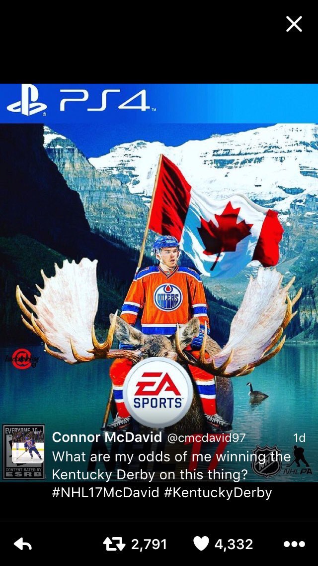 DailyFaceoff's tweet photo. McDavid took some drastic measures to win the NHL 17 cover vote 😂 https://t.co/grDfbFaXyb