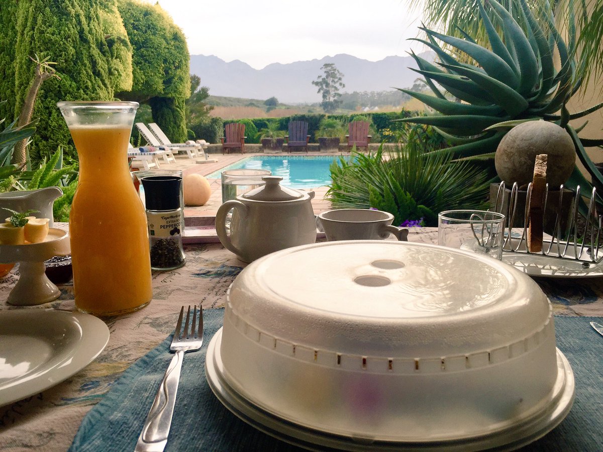 Delicious, hearty breakfast served poolside with a relaxing view. Everything homemade and fresh <a href="/Villatarentaal/">Villa Tarentaal</a>.