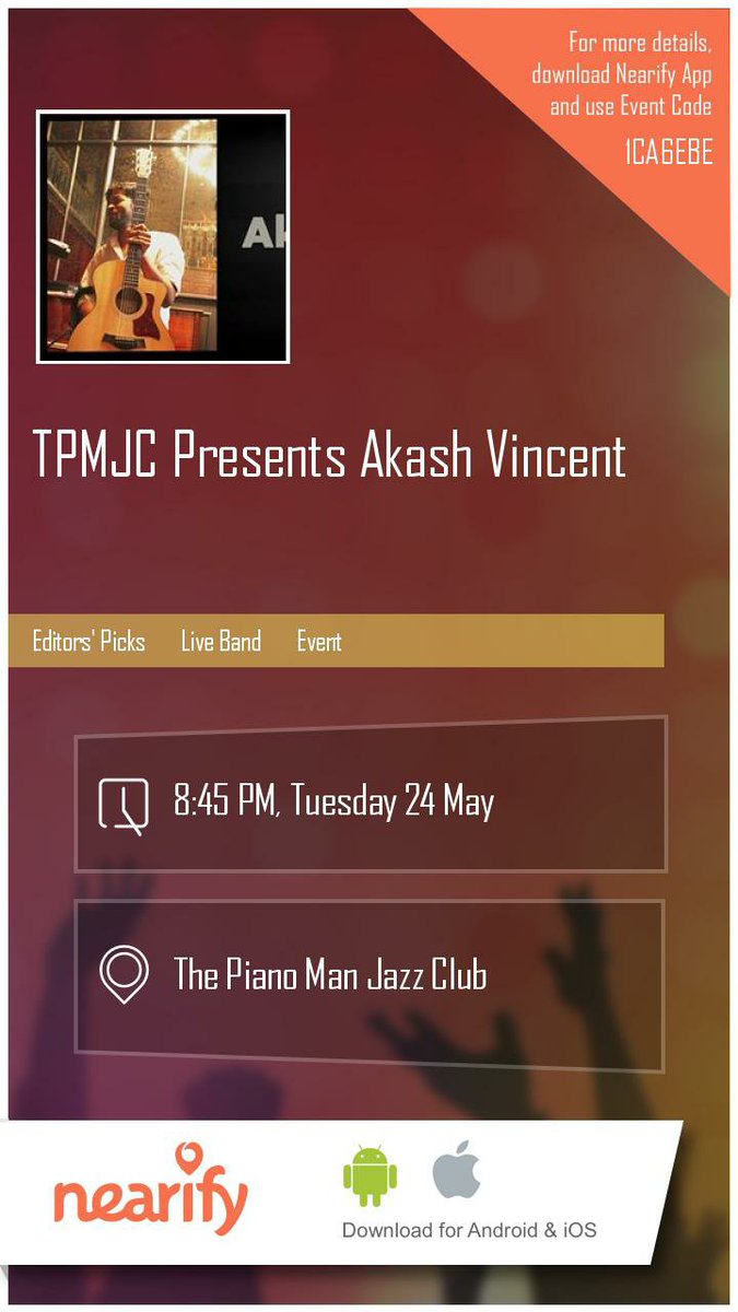 Tuesday evening music w/ musician <a href="/AkashVincent/">Akash Vincent</a> <a href="/TPMcafes/">The Piano Man</a> #Delhi : nearify.com/event/tpmjc-pr… #Events