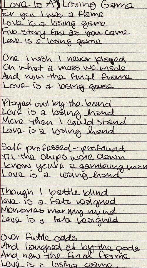 Amy Winehouse on X: Track 6: Love Is A Losing Game, handwritten lyrics by  Amy What are your favourite lyrics from 'Back To Black'? 🖤   / X