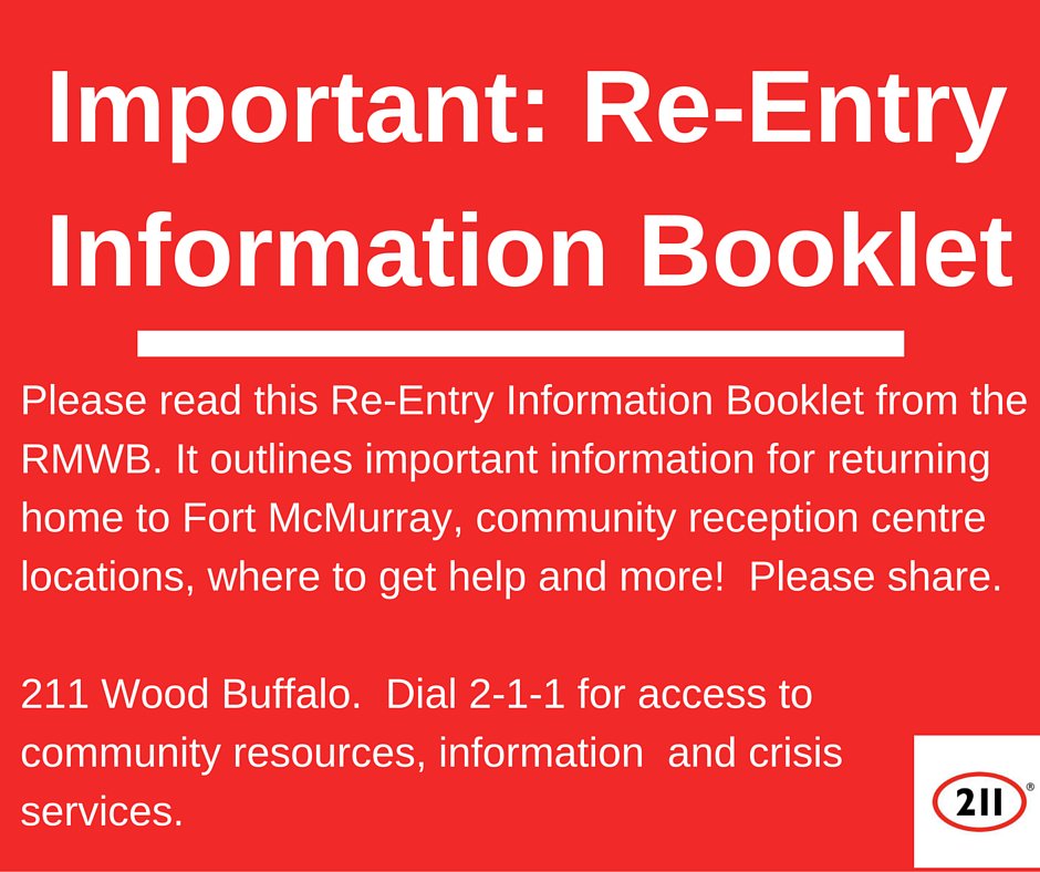 211wb's tweet photo. #YMM Re-Entry Information Booklet from @RMWoodBuffalo Please help share this link https://t.co/j7WEz5tKOA https://t.co/dPdB5oo3KM