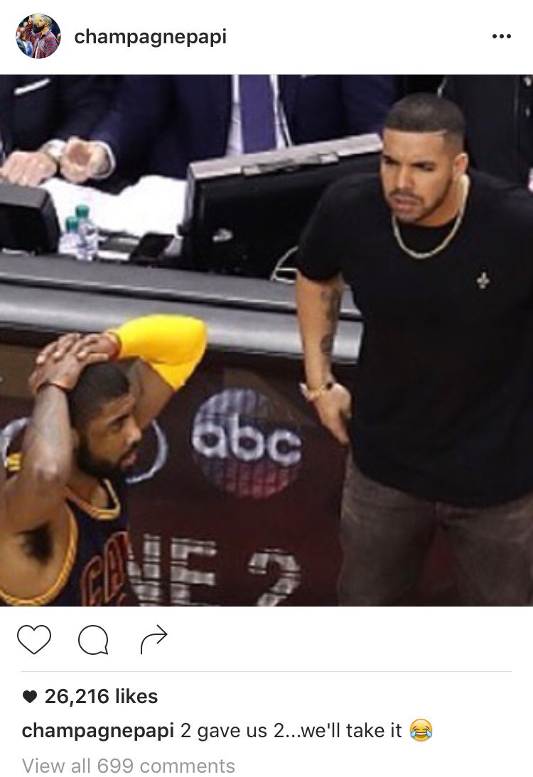 BleacherReport's tweet photo. .@Drake is back at it again
#NBAPlayoffs https://t.co/PuUdwezhWx