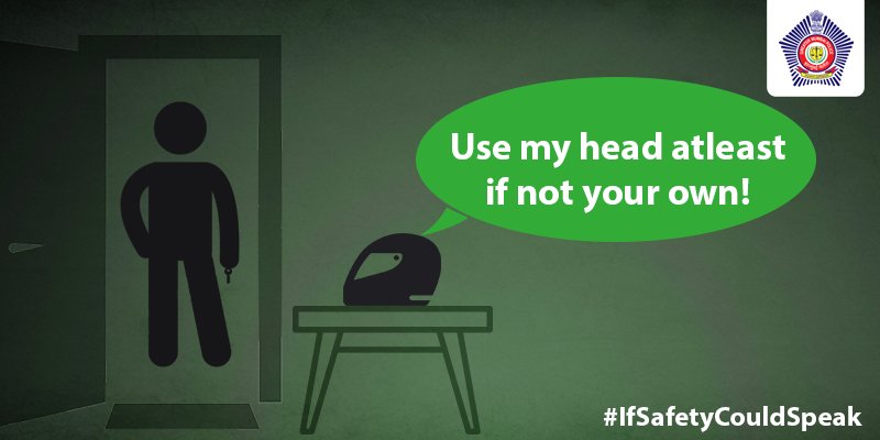 MumbaiPolice's tweet photo. Take your helmet's advise! Using his head may save your 's for future use  #IfSafetyCouldSpeak https://t.co/1WSEFMV6ZA