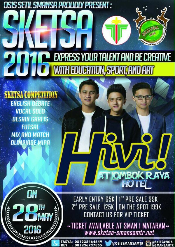 #HiViTrivia Next Stage: Sabtu 28 Mei 2016 . @Sketsa2016 SMA 1 Mataram . Lombok Raya Hotel . 9PM . HTM: 199K