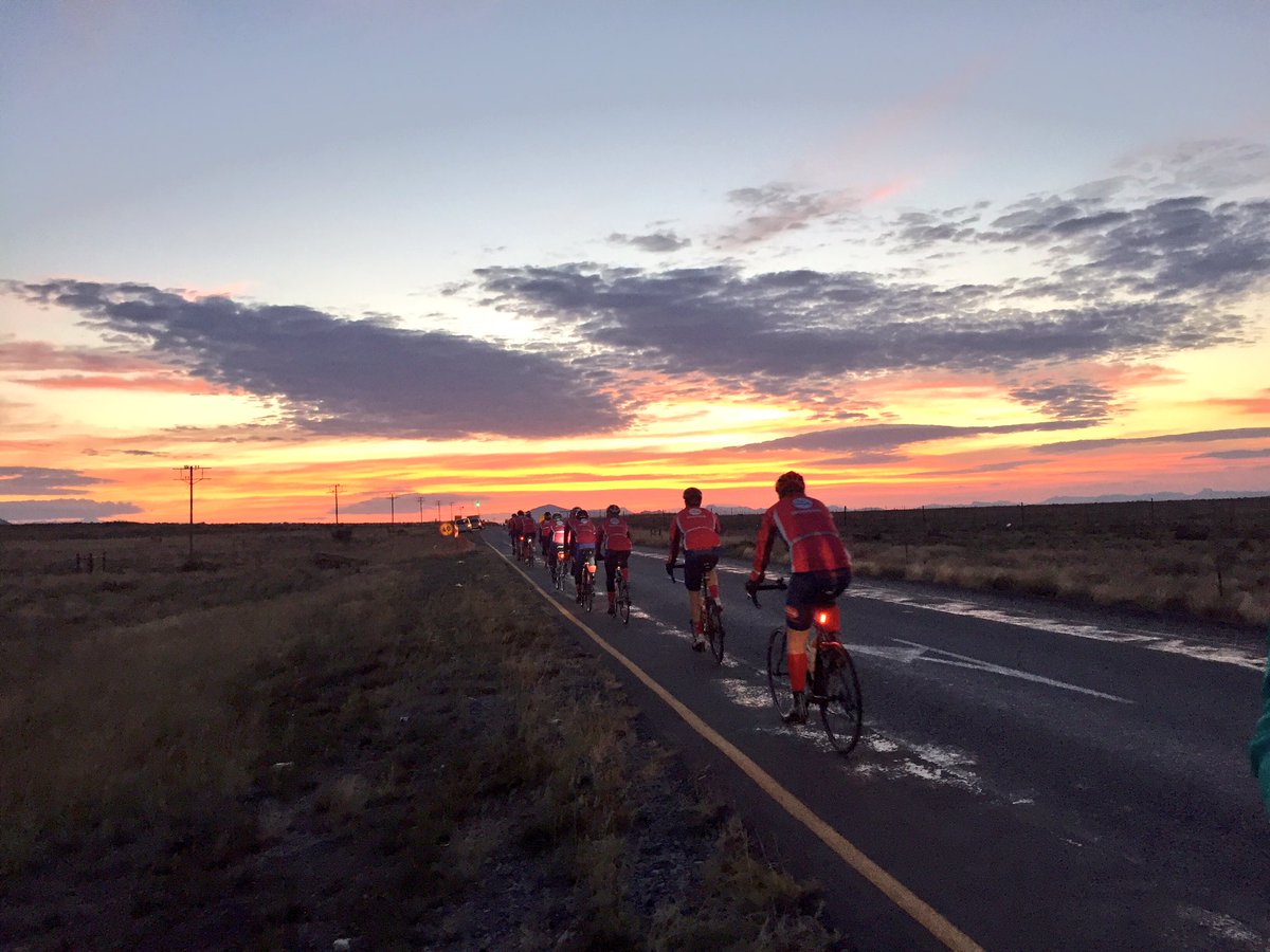 12 riders. 6 nations. 1 mission #EducationUnlimited #Unogwaja day 6 underway en route Lady Frere. Fire in the sky!