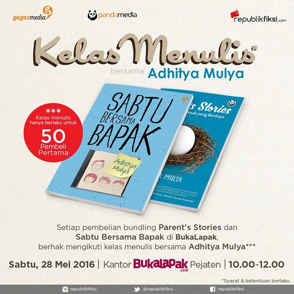 KELAS MENULIS BERSAMA <a href="/adhityamulya/">YT: Adhitya Mulya</a> 28 Mei 2016! bukl.pk/1Weqo8f <a href="/adhityamulya/">YT: Adhitya Mulya</a> <a href="/bukalapak/">Bukalapak</a> <a href="/republikfiksi/">Republikfiksi</a>