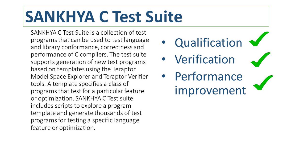 STIO_One's tweet image. SANKHYA C Test Suite #compileroptimization Automate Test case generation using templates