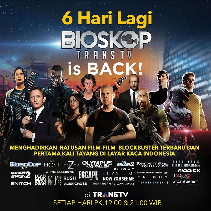 TRANSTV_CORP's tweet photo. 6 hari lagi kamu akan semakin betah di rumah karena BIOSKOP TRANS TV hadir dengan film-film baru yang seru https://t.co/Yt2QxVawva