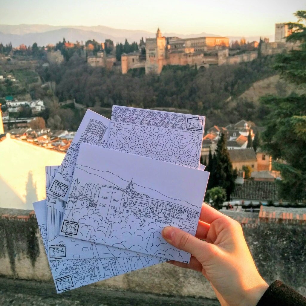 Colouring postcards of #Granada #ctwGRANADA #ColourTheWorld #postal #postcard #zocalo #alhambra #albaicin #albayzin