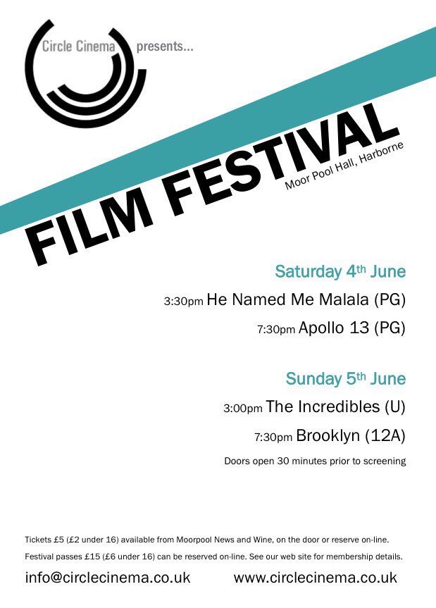 Film festival #Harborne Sat4-Sun5 June -opened by international public figure -tickets&amp;info circlecinema.co.uk