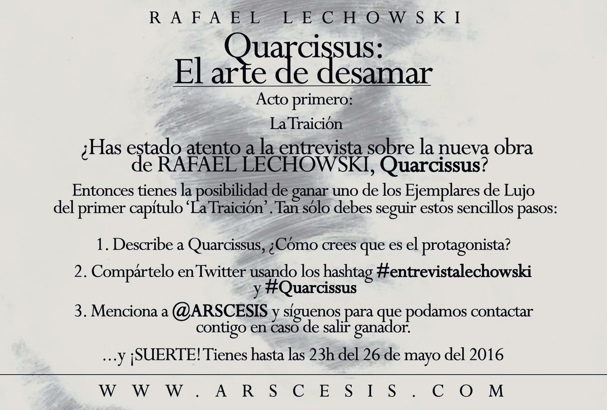 ARSCESIS's tweet photo. SORTEO: ¿Has estado atento a la entrevista? Entonces puedes ganar uno de los Ejemplares de Lujo de #Quarcissus así: https://t.co/tgRlRkZ88i