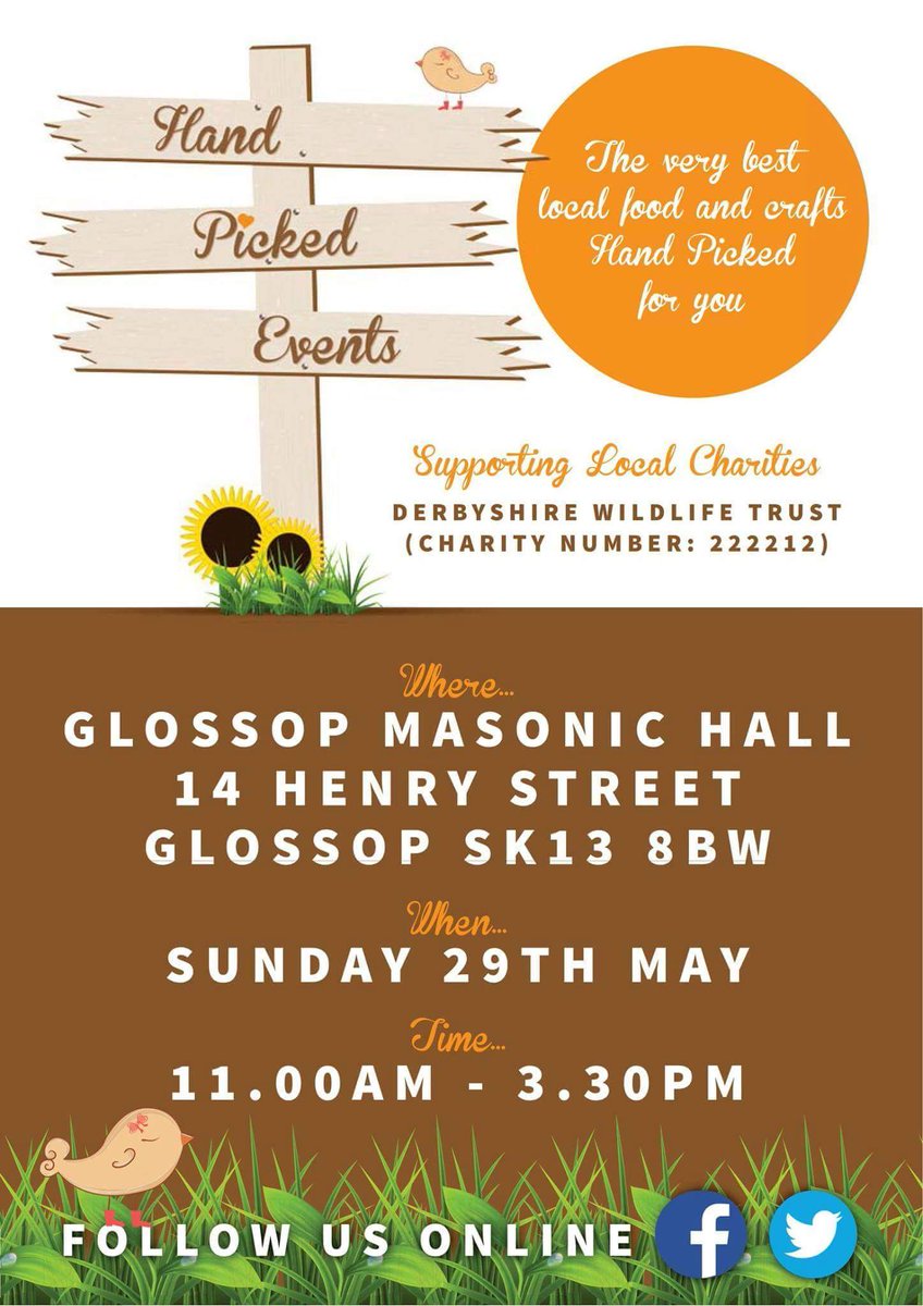 Hand_PickedTeam's tweet photo. Date for the diary @newsinglossop this Sunday #handmade #local produce supporting @DerbysWildlife https://t.co/NmlFSJ3TgH
