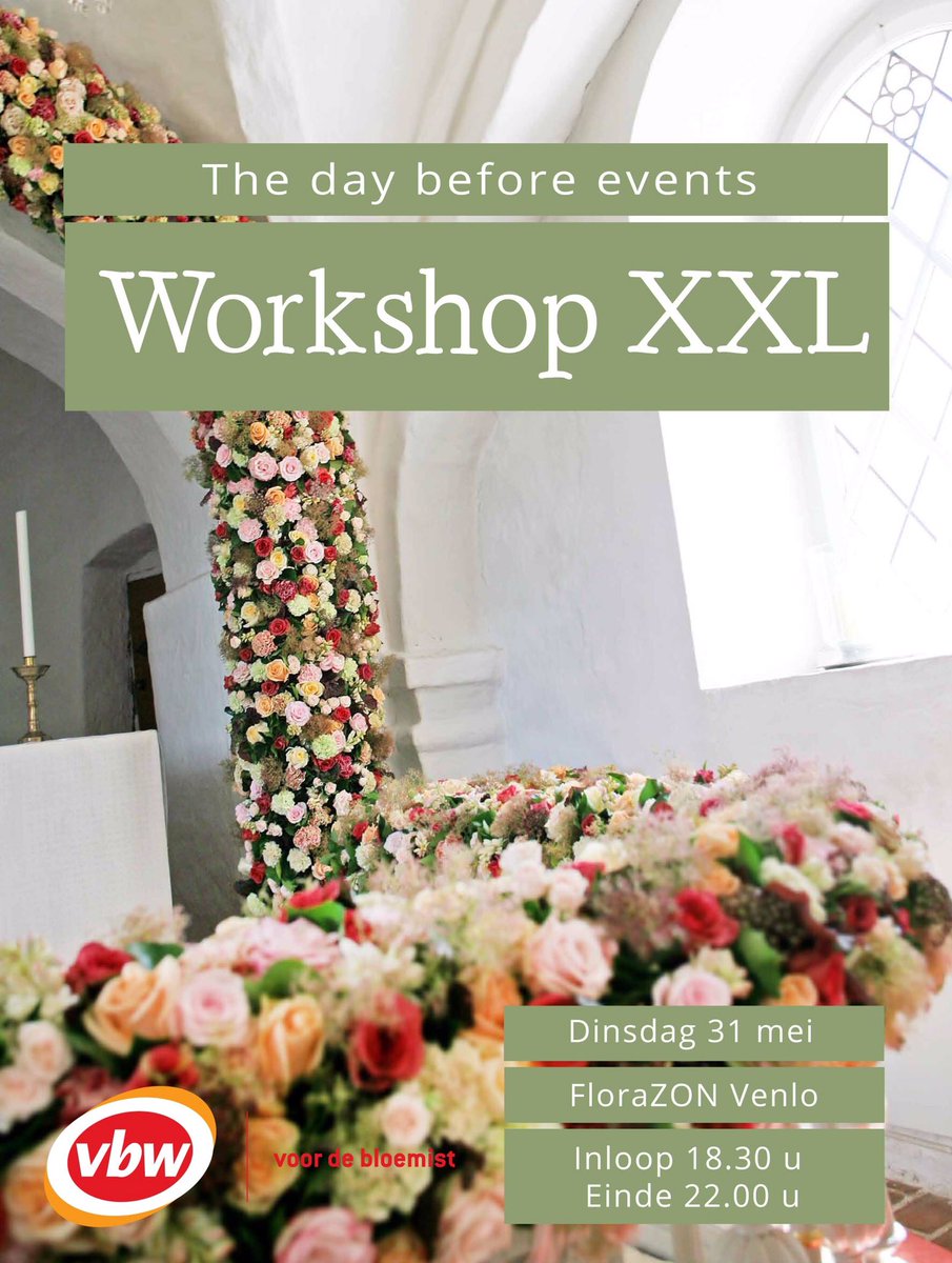 De VBW organiseert <a href="/FloraZON/">FloraZON</a> WorkshopXXL; the day before events.Met floral designers Tomas de Bruyne &amp; Paul Klunder