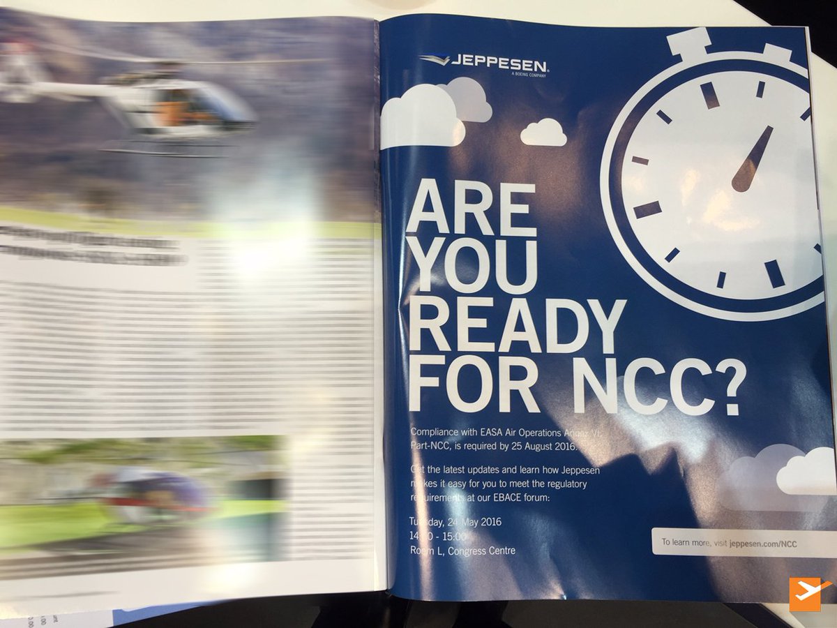 TRSAviation's tweet photo. Our partner @Jeppesen teased our common #PartNCC presentation taking place at the @ebace today. :-) #EBACE #EBACE16 https://t.co/Euebgutbxq