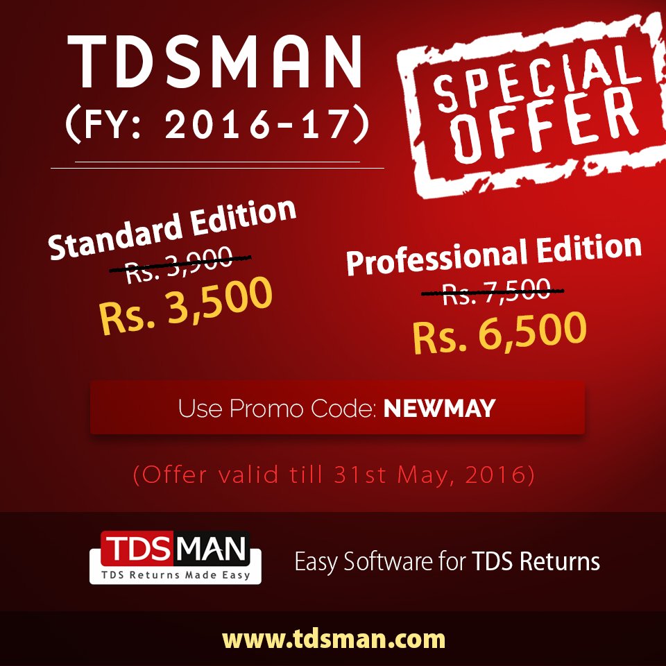 TDS_MAN's tweet image. SPECIAL OFFER ON TDSMAN

 #TDS_return #TDS_software

Use Promo Code &quot;NEWMAY&quot;.

Order Now &amp;gt;&amp;gt; tdsman.com/pricing.asp?co…