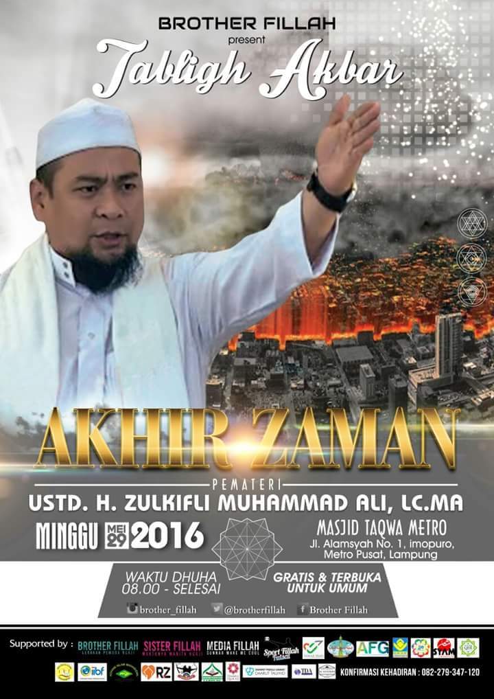 ibtisamnahdi's tweet photo. Hadirilah kajian Akhir Zaman bersama ust. Zulkiflli muhammad Ali Lc di metro @Kota_Metro https://t.co/LcGIHM7cJr
