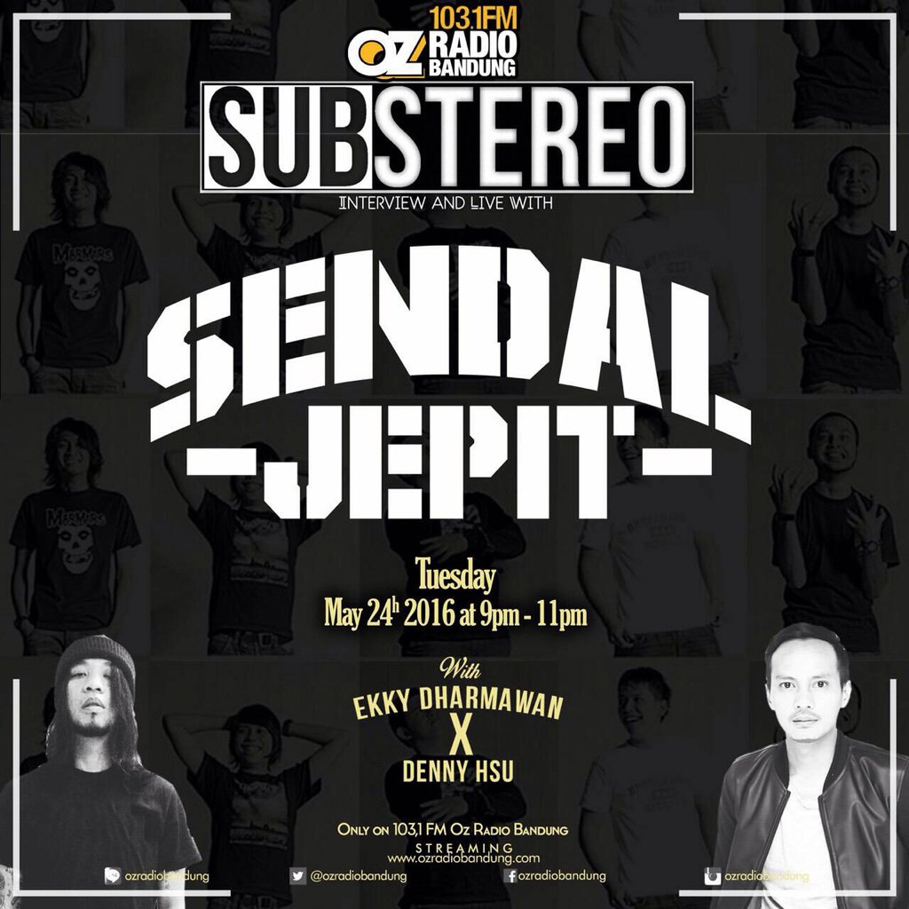 Malam ini jam 9-11 Sendal Jepit live di #SUBSTEREO 103,1FM <a href="/ozradiobandung/">OZRADIO</a>