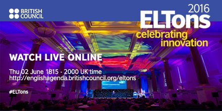 BritishCouncil's tweet photo. English language teaching professionals, join the #ELTons Awards 2016 live online on 2 June: https://t.co/Qs8uTPCkxb https://t.co/ueiCcZJFJs