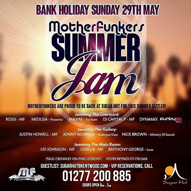Bank Holiday shenanigans will be in full swing on Sunday <a href="/sugarhut/">Sugar Hut</a> with <a href="/MotherFunkers/">MotherFunkers</a> Are you on the Guest list??