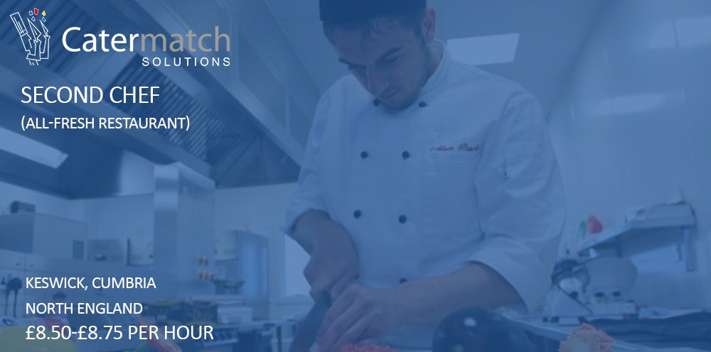 Catermatch's tweet image. We&apos;re hiring a #SecondChef for an all-fresh #restaurant in Keswick, #Cumbria. £8.50ph bit.ly/1OKBji6