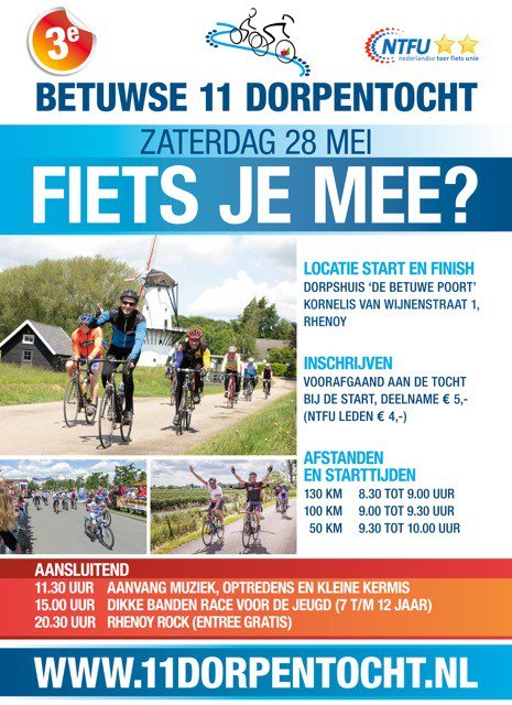 Aanstaande zaterdag is alweer de derde Betuwse 11 Dorpentocht. Fiets jij mee? bit.ly/1Wf5mGB #steeltjehart