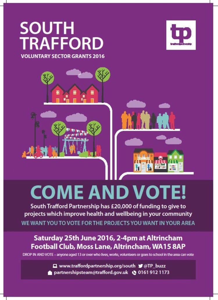 Dare for the diary - come and vote for <a href="/TP_Buzz/">Engage:TraffordSouth</a> South #Trafford voluntary sector grant finalists 25/6 <a href="/altrinchamfc/">Altrincham FC</a>