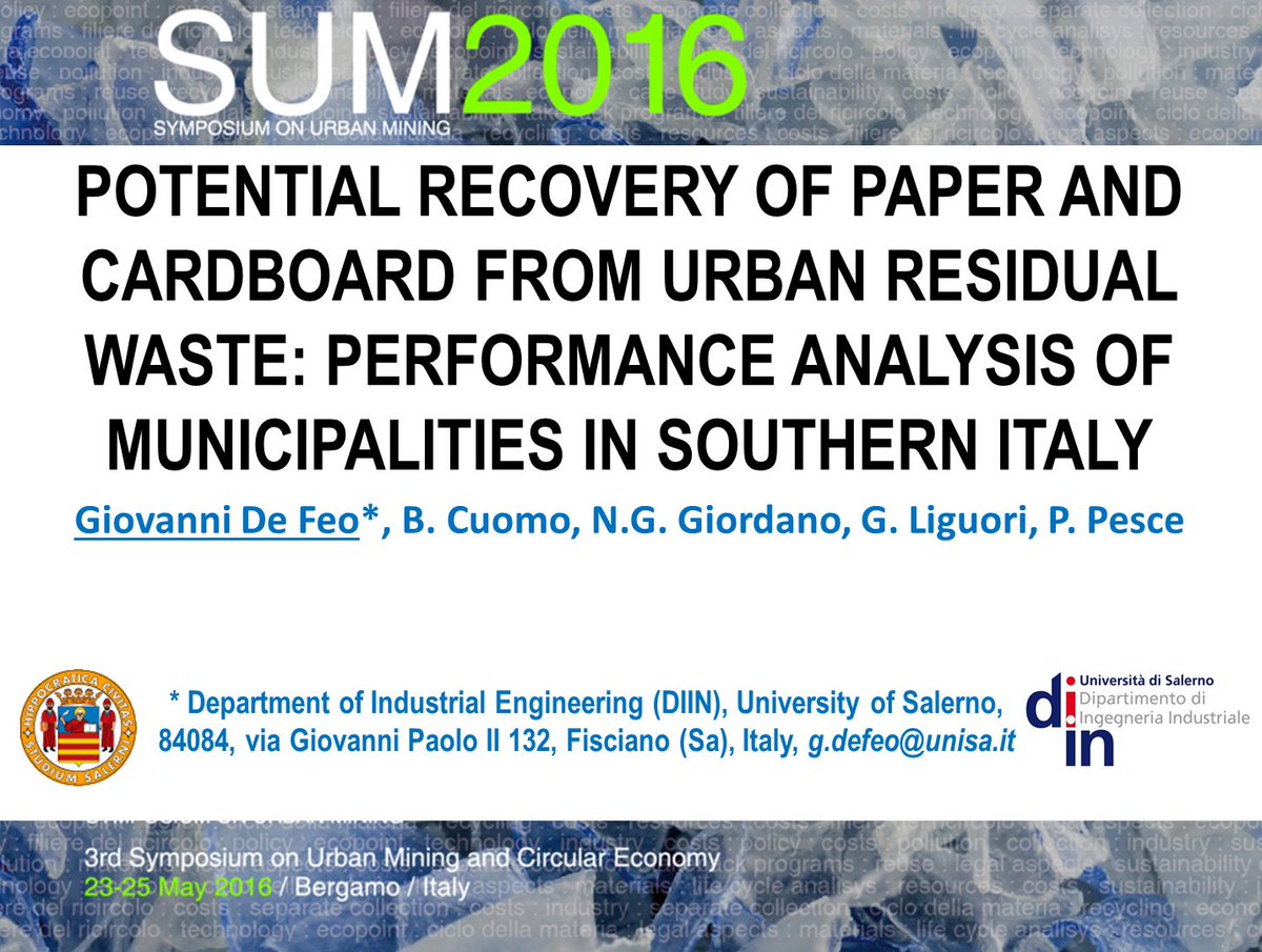 #SUM2016 #Symposium on #UrbanMining #Simposio #recupero #carta #cartone #SudItalia #EcoCampioni di <a href="/comieco/">Comieco</a>