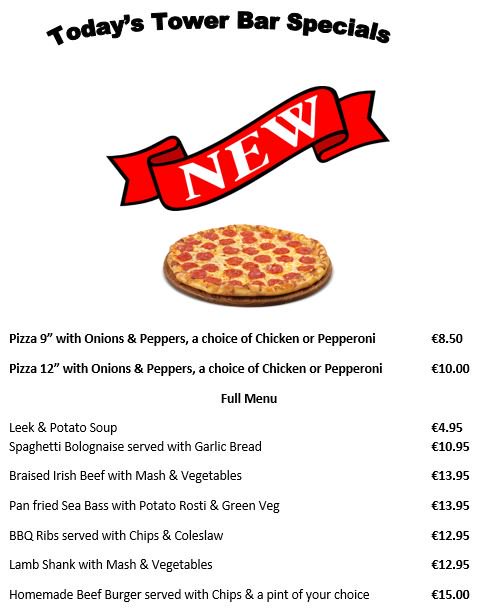 New Pizza Deal, a tasty addition to the Tower Bar Menu!