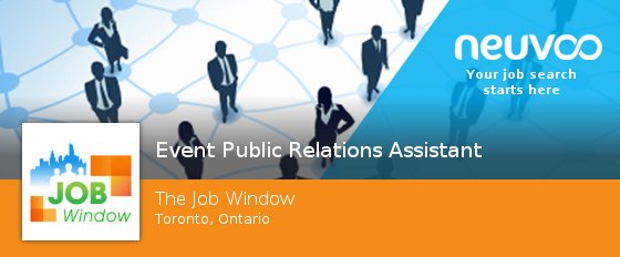 NeuvooPubRelTor's tweet photo. The Job Window is hiring a #Event #Public Relations Assistant, apply now! #Toronto #jobs https://t.co/wdpvilNfU1 https://t.co/hXpADWkheW