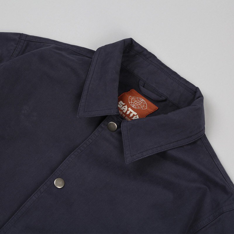 KrusoeStore's tweet photo. Details on the Satta Grounds Jacket in dark indigo, constructed from super soft cotton twill. https://t.co/z8zs2IRBHF