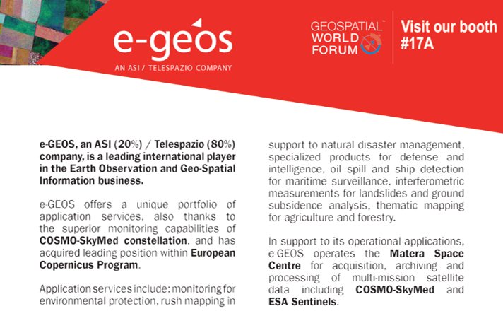 e_geos's tweet image. see you at booth n° 17A #e_geos at #Geospatialworldforum @geoworldmedia
