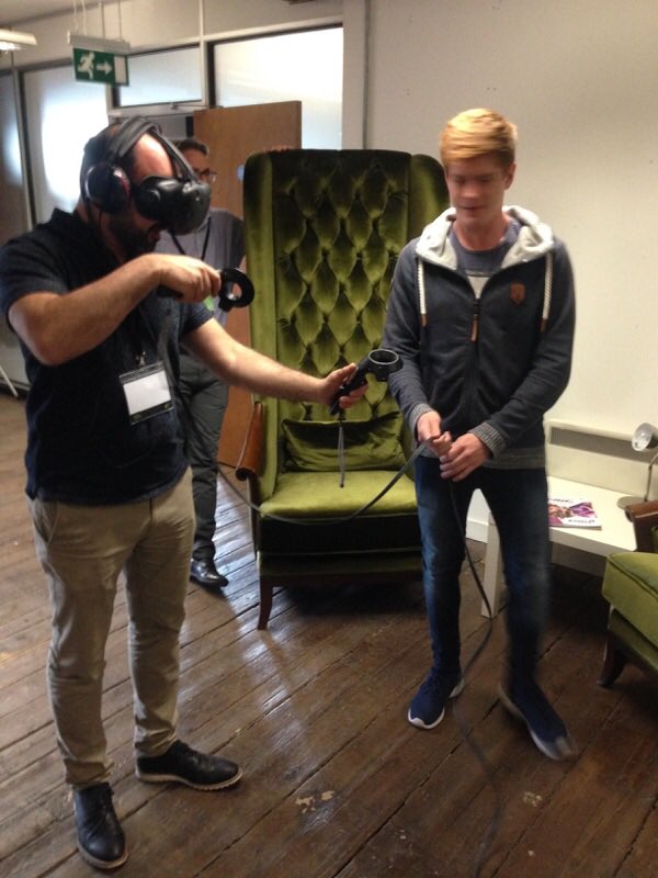 BlackandGinger's tweet image. Flexing our VR skills on the HTC Vive at Vtime #BinaryFest16