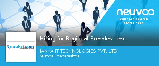 NeuvooThaneIN's tweet photo. #Hiring #for Regional Presales Lead https://t.co/bnOhk7fEXv https://t.co/5IStNGcZol