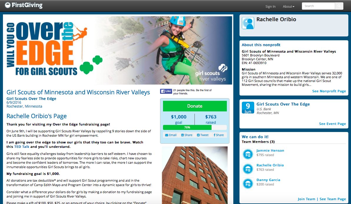 <a href="/GSRVOvertheEdge/">GSRV Over the Edge</a> <a href="/girlscouts/">Girl Scouts</a> @techstars <a href="/WellshiftCorp/">Wellshift</a> Donate at bit.ly/startup4girls #givefirst