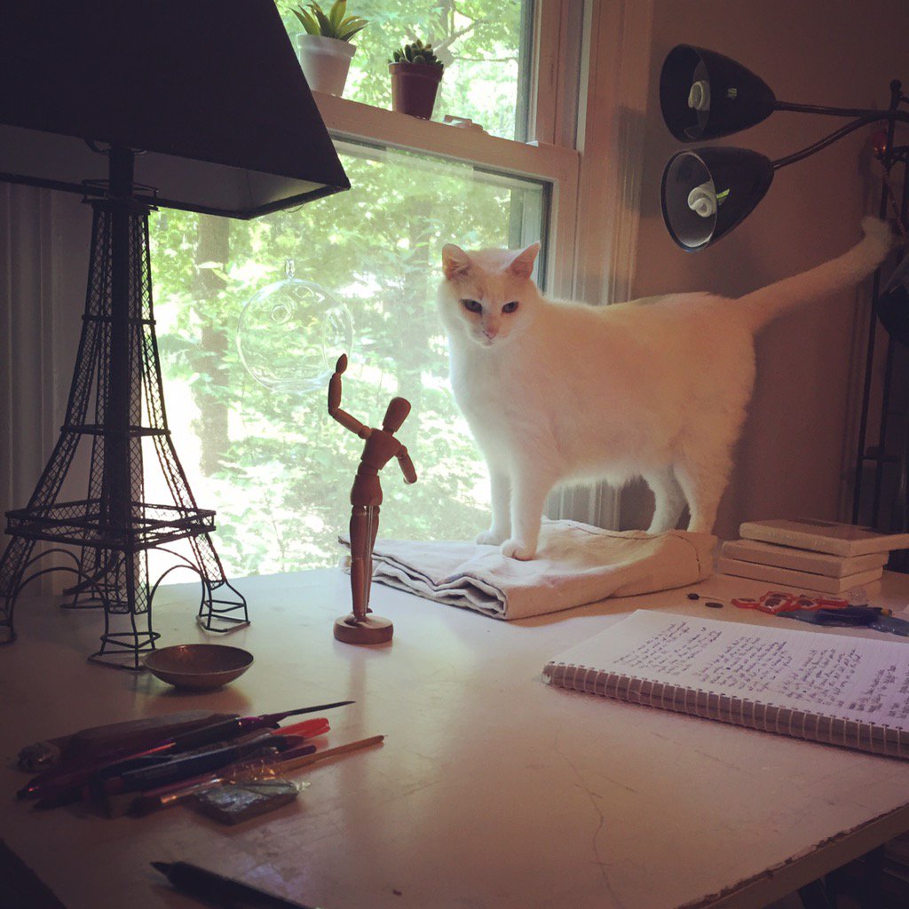 izzyink's tweet image. { #categorizing my #thoughts } #journaling #Currency #studiohours #whitecat #cat