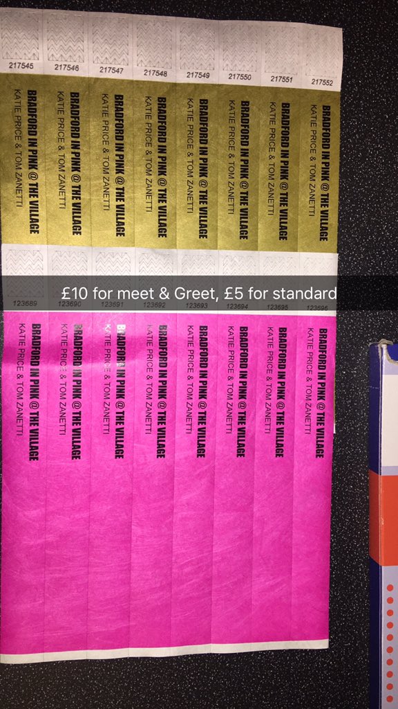 £10 meet &amp; Greet <a href="/TomZanettiTZ/">Tom Zanetti</a> &amp; @jordenprice123 , £5 for standard <a href="/The_Village_BFD/">The Village, BFD</a>